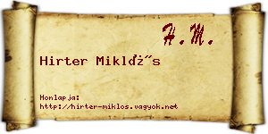 Hirter Miklós névjegykártya